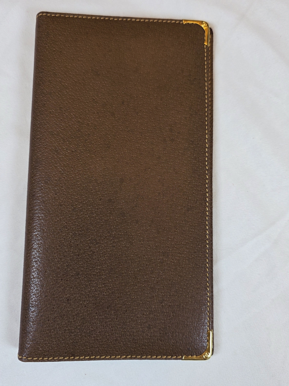 Vintage Gucci Brown Long Leather Wallet with Gold Corner Hardware. Unisex.